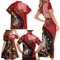 Papua New Guinea And Australia Aboriginal Family Matching Short Sleeve Bodycon Dress and Hawaiian Shirt Bird Of Paradise And Kangaroo Together LT05 - Polynesian Pride