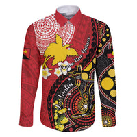 Papua New Guinea And Australia Aboriginal Family Matching Short Sleeve Bodycon Dress and Hawaiian Shirt Bird Of Paradise And Kangaroo Together LT05 Dad's Shirt - Long Sleeve Red - Polynesian Pride