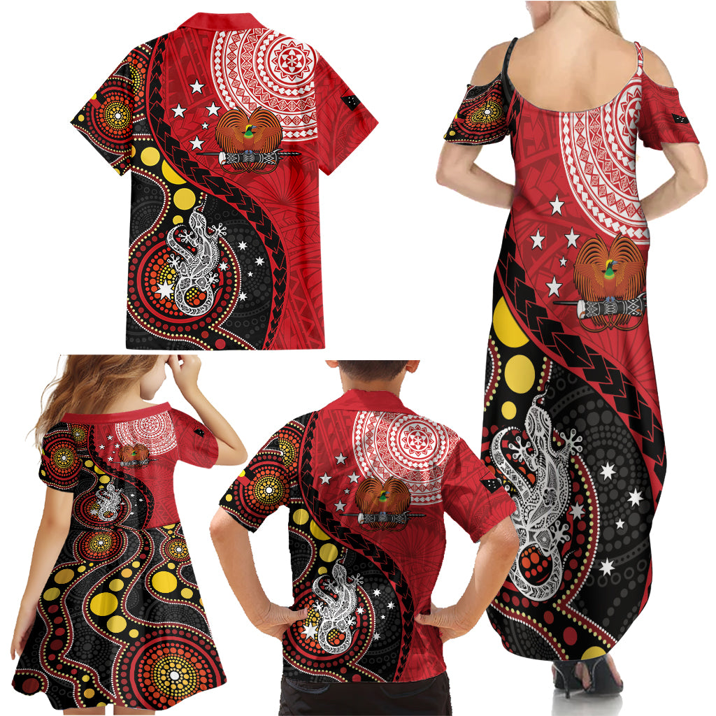 Papua New Guinea And Australia Aboriginal Family Matching Summer Maxi Dress and Hawaiian Shirt Bird Of Paradise And Kangaroo Together LT05 - Polynesian Pride