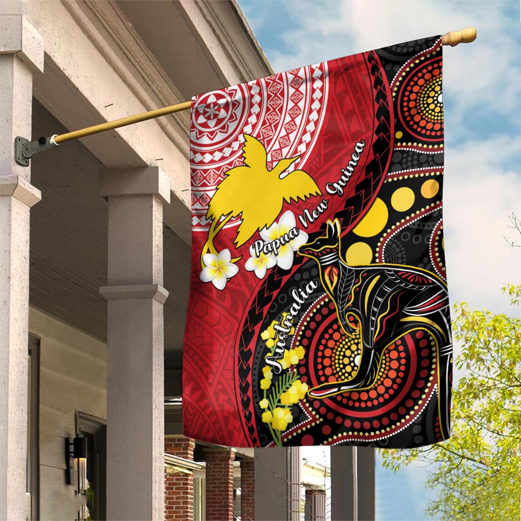 Papua New Guinea And Australia Aboriginal Garden Flag Bird Of Paradise And Kangaroo Together LT05 House Flag Red - Polynesian Pride