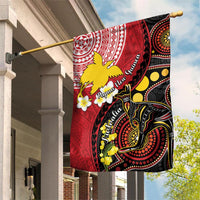 Papua New Guinea And Australia Aboriginal Garden Flag Bird Of Paradise And Kangaroo Together LT05 House Flag Red - Polynesian Pride
