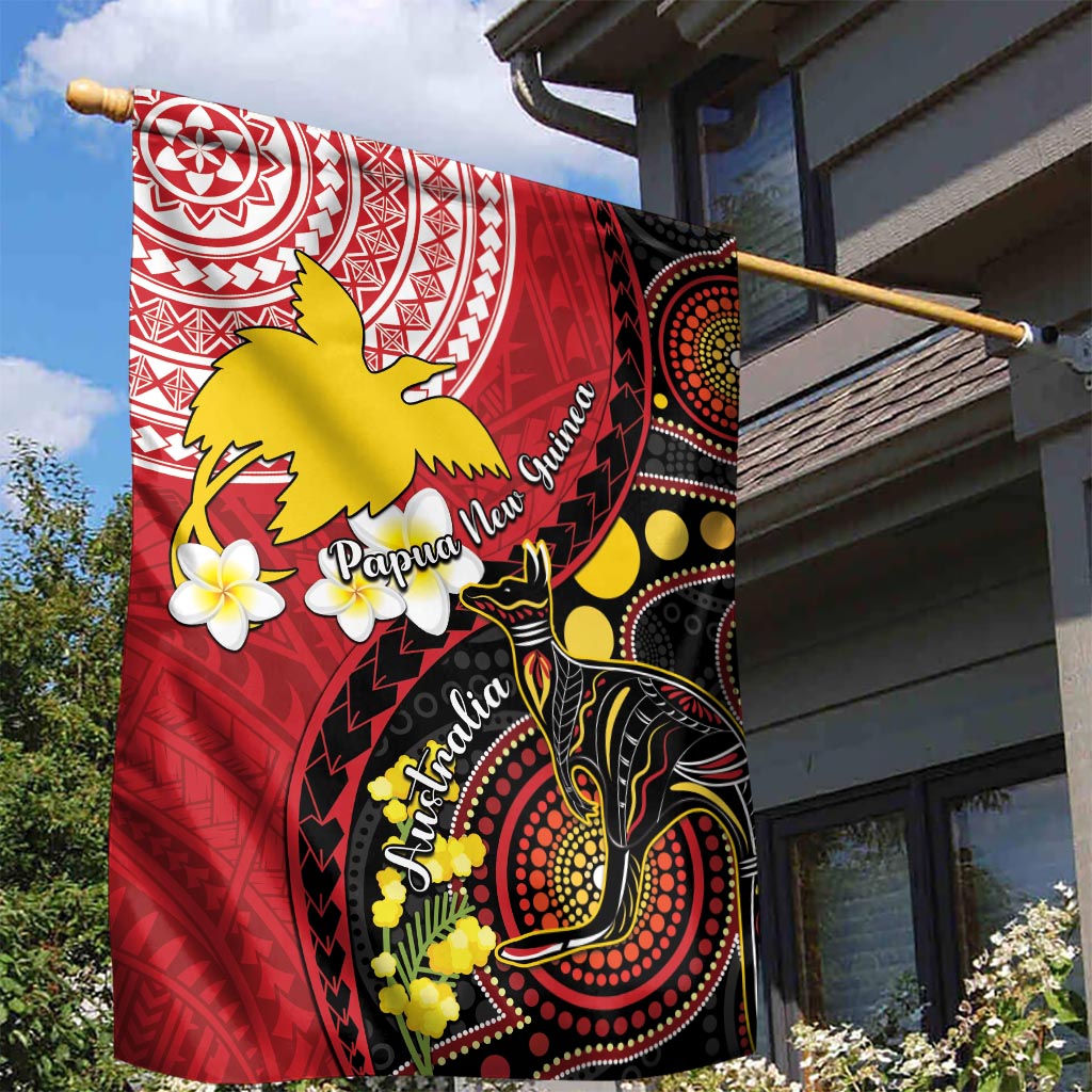 Papua New Guinea And Australia Aboriginal Garden Flag Bird Of Paradise And Kangaroo Together LT05 - Polynesian Pride