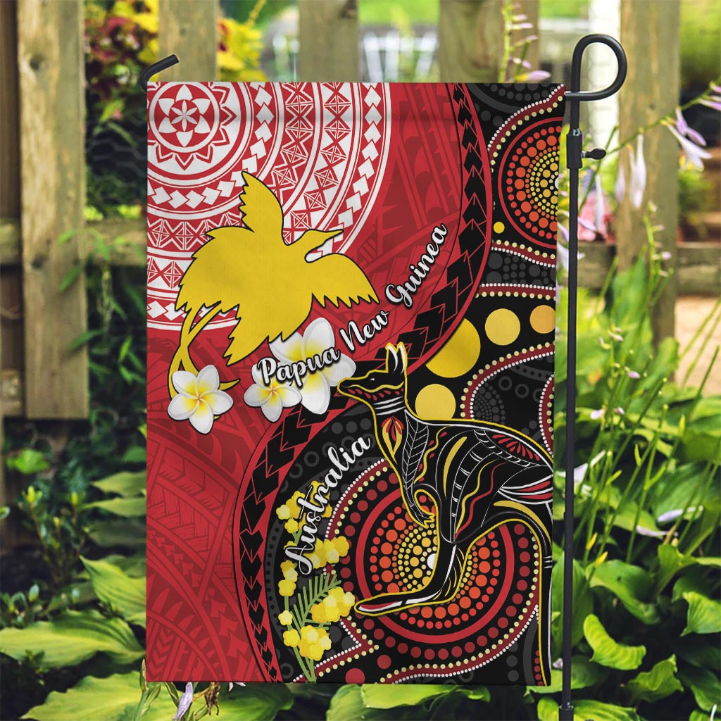 Papua New Guinea And Australia Aboriginal Garden Flag Bird Of Paradise And Kangaroo Together LT05 Garden Flag Red - Polynesian Pride