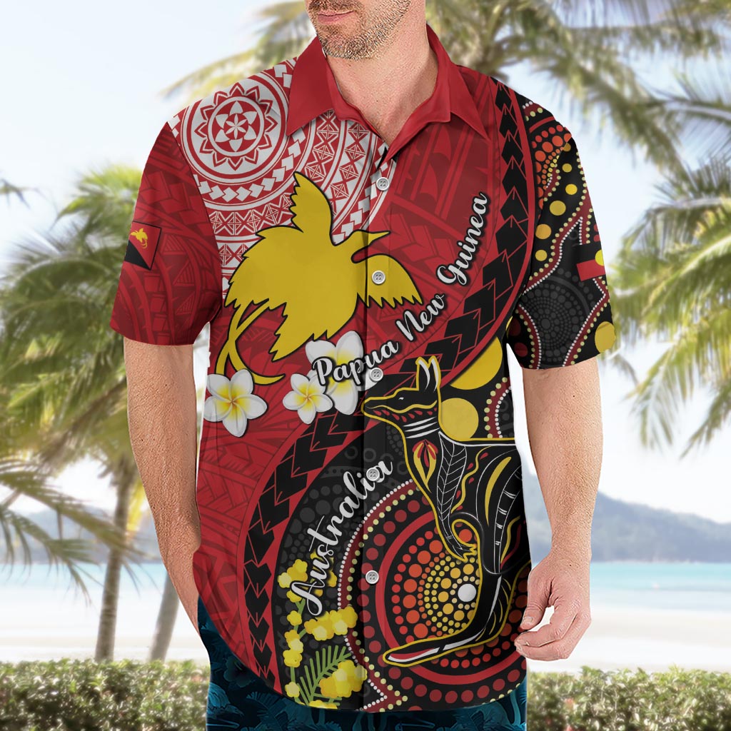 Papua New Guinea And Australia Aboriginal Hawaiian Shirt Bird Of Paradise And Kangaroo Together LT05 - Polynesian Pride