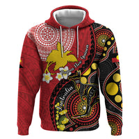 Papua New Guinea And Australia Aboriginal Hoodie Bird Of Paradise And Kangaroo Together LT05 Pullover Hoodie Red - Polynesian Pride