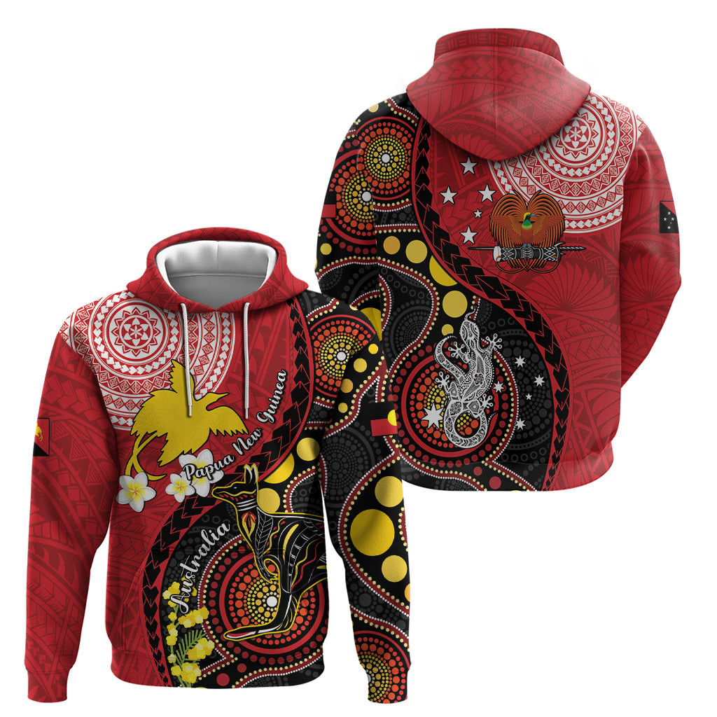 Papua New Guinea And Australia Aboriginal Hoodie Bird Of Paradise And Kangaroo Together LT05 - Polynesian Pride