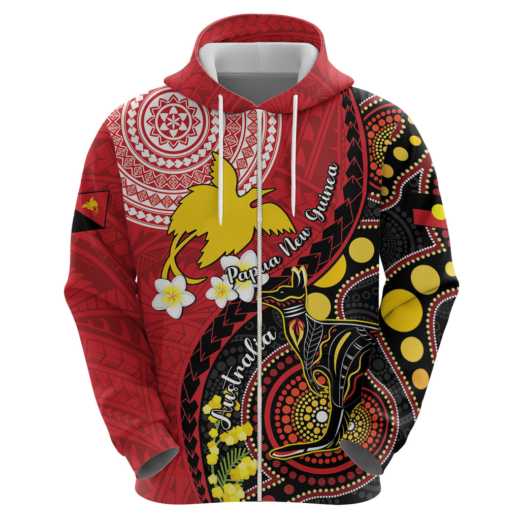 Papua New Guinea And Australia Aboriginal Hoodie Bird Of Paradise And Kangaroo Together LT05 - Polynesian Pride