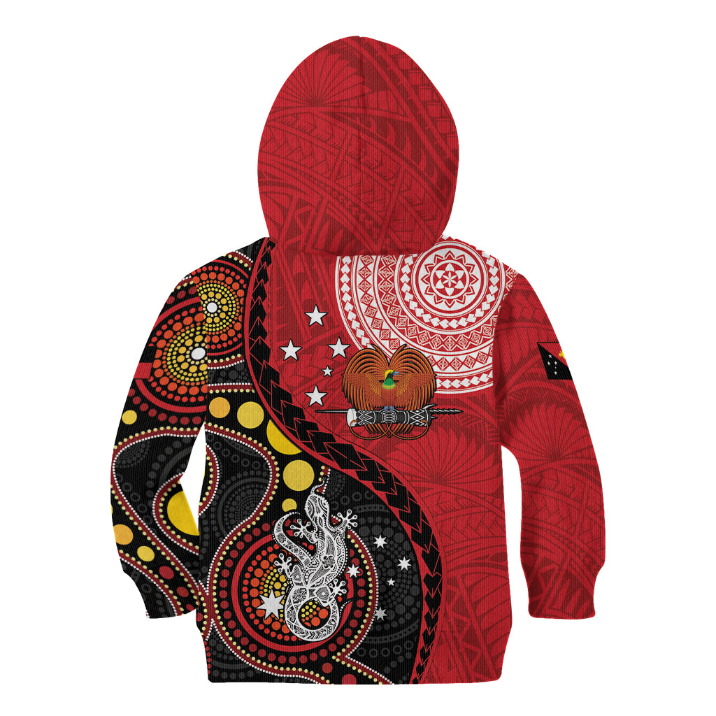 Papua New Guinea And Australia Aboriginal Kid Hoodie Bird Of Paradise And Kangaroo Together LT05 - Polynesian Pride