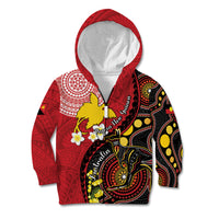 Papua New Guinea And Australia Aboriginal Kid Hoodie Bird Of Paradise And Kangaroo Together LT05 Zip Hoodie Red - Polynesian Pride