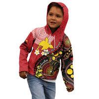 Papua New Guinea And Australia Aboriginal Kid Hoodie Bird Of Paradise And Kangaroo Together LT05 - Polynesian Pride