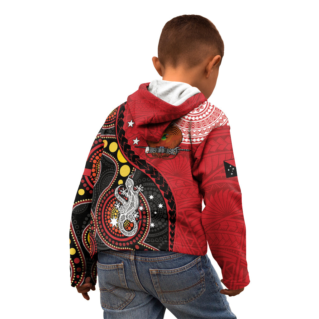 Papua New Guinea And Australia Aboriginal Kid Hoodie Bird Of Paradise And Kangaroo Together LT05 - Polynesian Pride