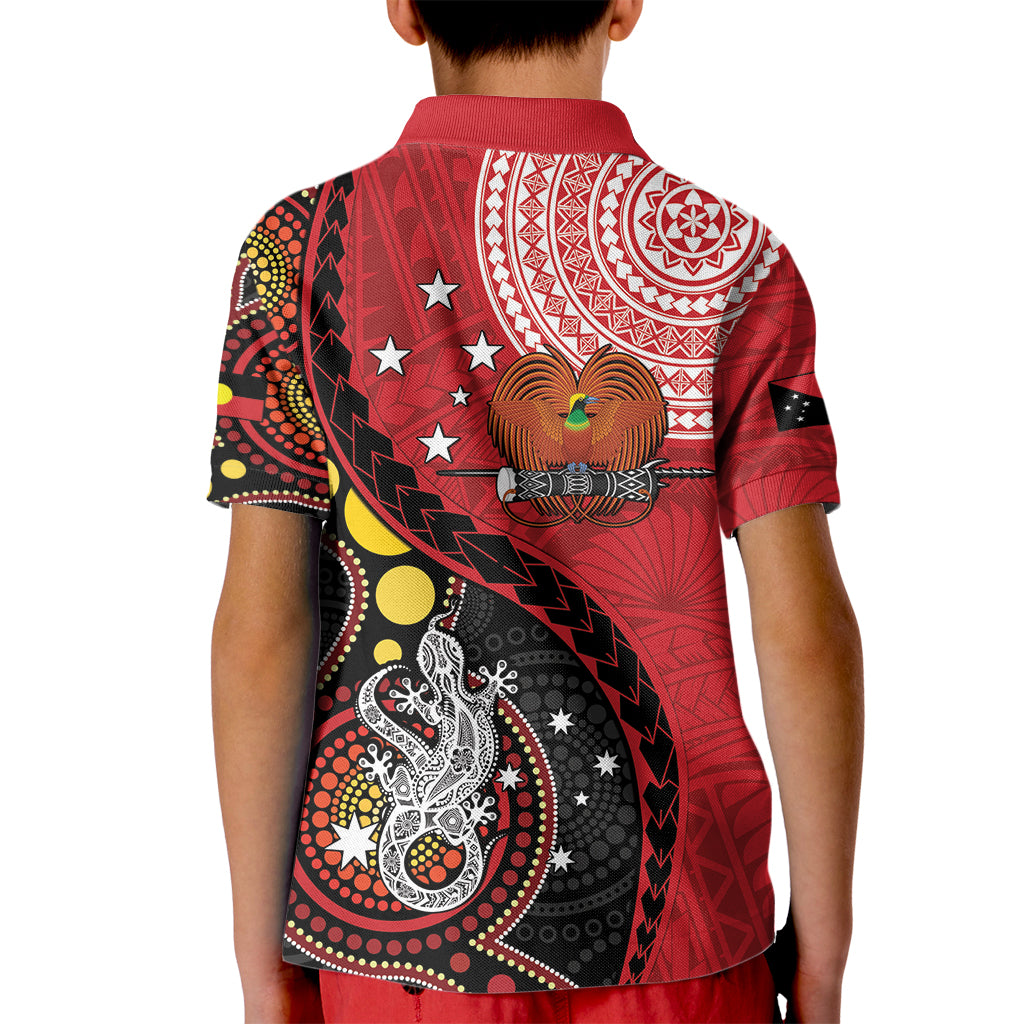 Papua New Guinea And Australia Aboriginal Kid Polo Shirt Bird Of Paradise And Kangaroo Together LT05 - Polynesian Pride