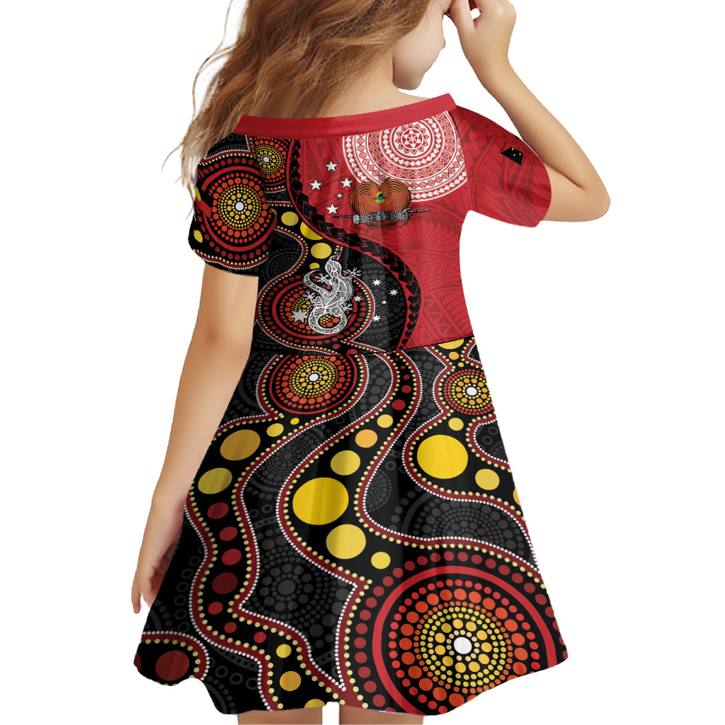 Papua New Guinea And Australia Aboriginal Kid Short Sleeve Dress Bird Of Paradise And Kangaroo Together LT05 - Polynesian Pride