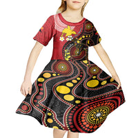 Papua New Guinea And Australia Aboriginal Kid Short Sleeve Dress Bird Of Paradise And Kangaroo Together LT05 - Polynesian Pride