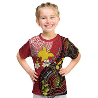 Papua New Guinea And Australia Aboriginal Kid T Shirt Bird Of Paradise And Kangaroo Together LT05 Red - Polynesian Pride
