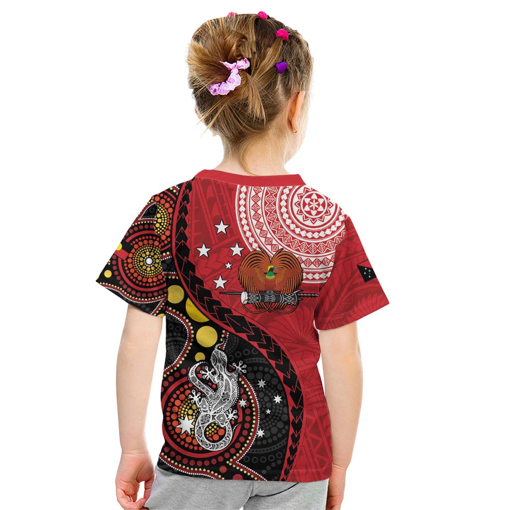 Papua New Guinea And Australia Aboriginal Kid T Shirt Bird Of Paradise And Kangaroo Together LT05 - Polynesian Pride