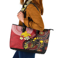 Papua New Guinea And Australia Aboriginal Leather Tote Bag Bird Of Paradise And Kangaroo Together LT05 Red - Polynesian Pride