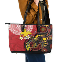Papua New Guinea And Australia Aboriginal Leather Tote Bag Bird Of Paradise And Kangaroo Together LT05 - Polynesian Pride