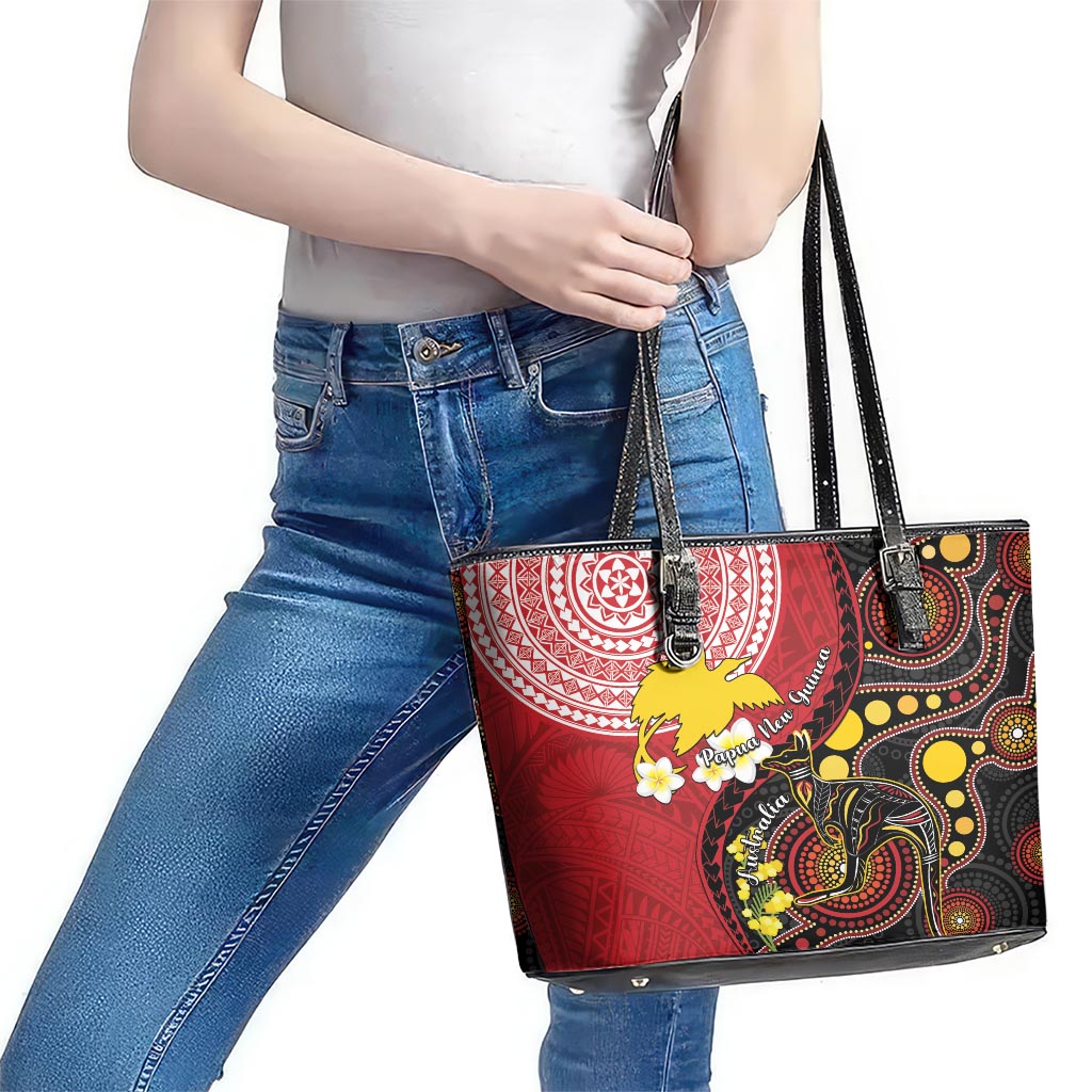 Papua New Guinea And Australia Aboriginal Leather Tote Bag Bird Of Paradise And Kangaroo Together LT05 - Polynesian Pride