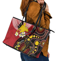 Papua New Guinea And Australia Aboriginal Leather Tote Bag Bird Of Paradise And Kangaroo Together LT05 - Polynesian Pride