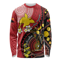 Papua New Guinea And Australia Aboriginal Long Sleeve Shirt Bird Of Paradise And Kangaroo Together LT05 Unisex Red - Polynesian Pride
