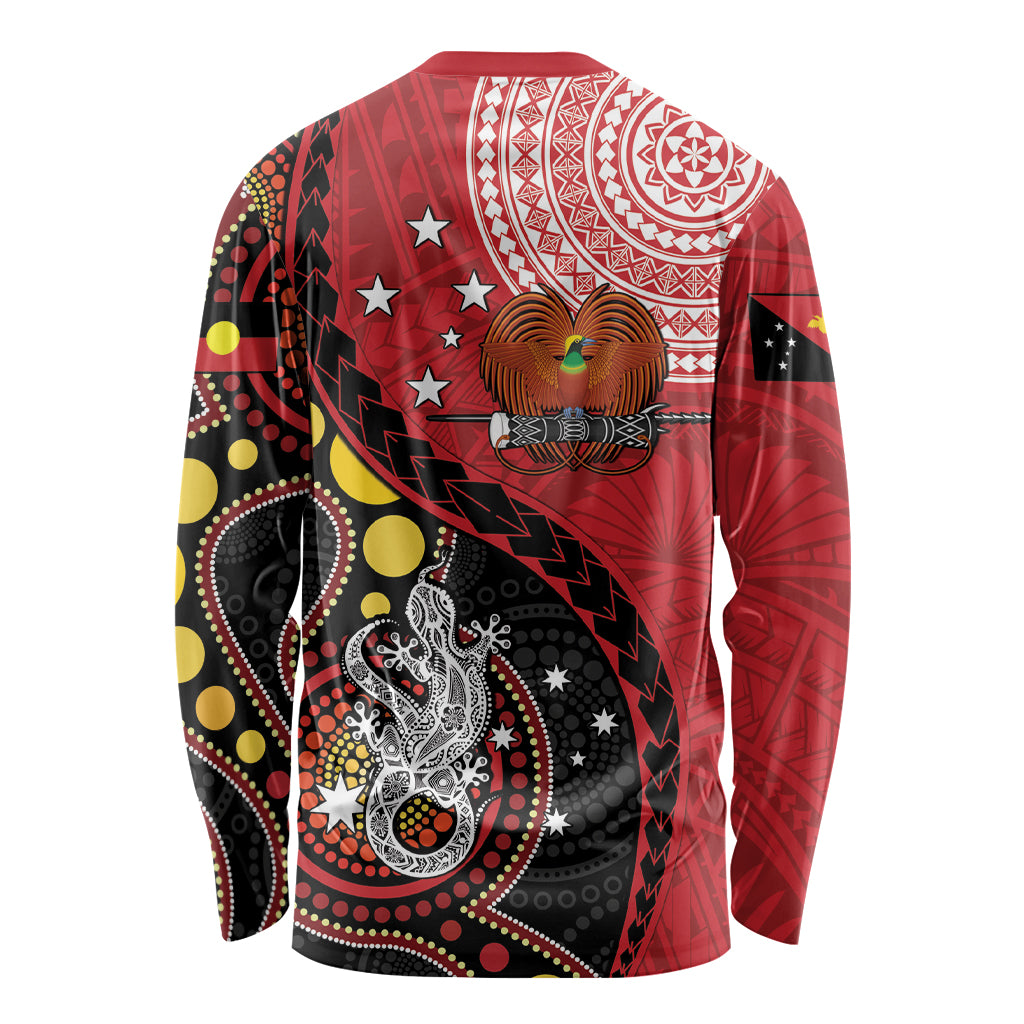 Papua New Guinea And Australia Aboriginal Long Sleeve Shirt Bird Of Paradise And Kangaroo Together LT05 - Polynesian Pride