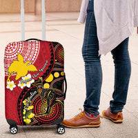 Papua New Guinea And Australia Aboriginal Luggage Cover Bird Of Paradise And Kangaroo Together LT05 Red - Polynesian Pride