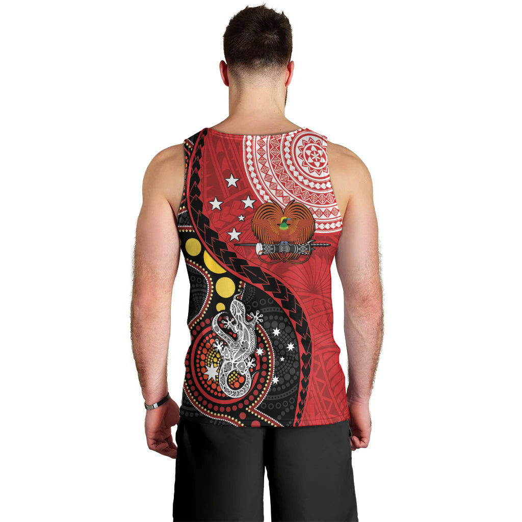 Papua New Guinea And Australia Aboriginal Men Tank Top Bird Of Paradise And Kangaroo Together LT05 - Polynesian Pride