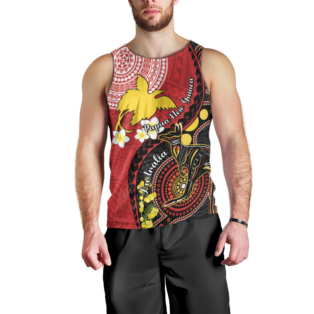 Papua New Guinea And Australia Aboriginal Men Tank Top Bird Of Paradise And Kangaroo Together LT05 - Polynesian Pride