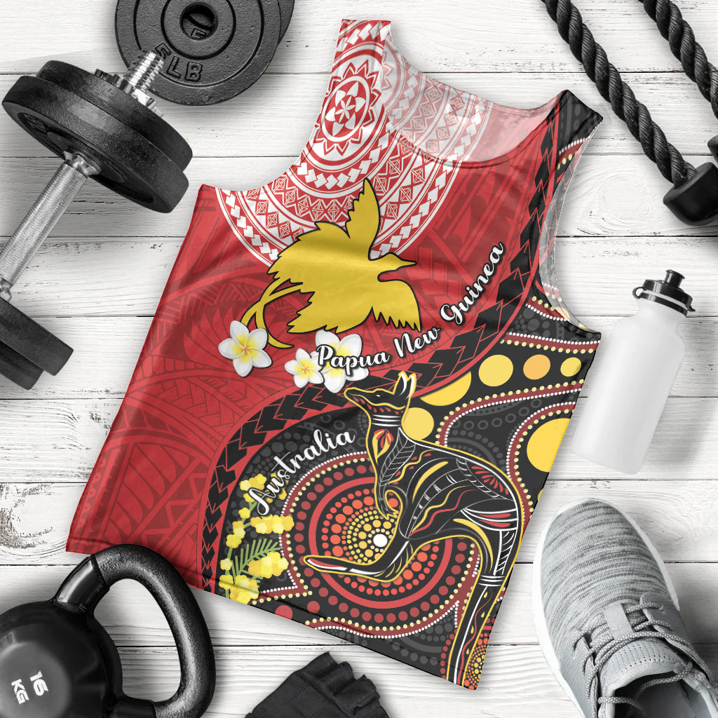 Papua New Guinea And Australia Aboriginal Men Tank Top Bird Of Paradise And Kangaroo Together LT05 - Polynesian Pride