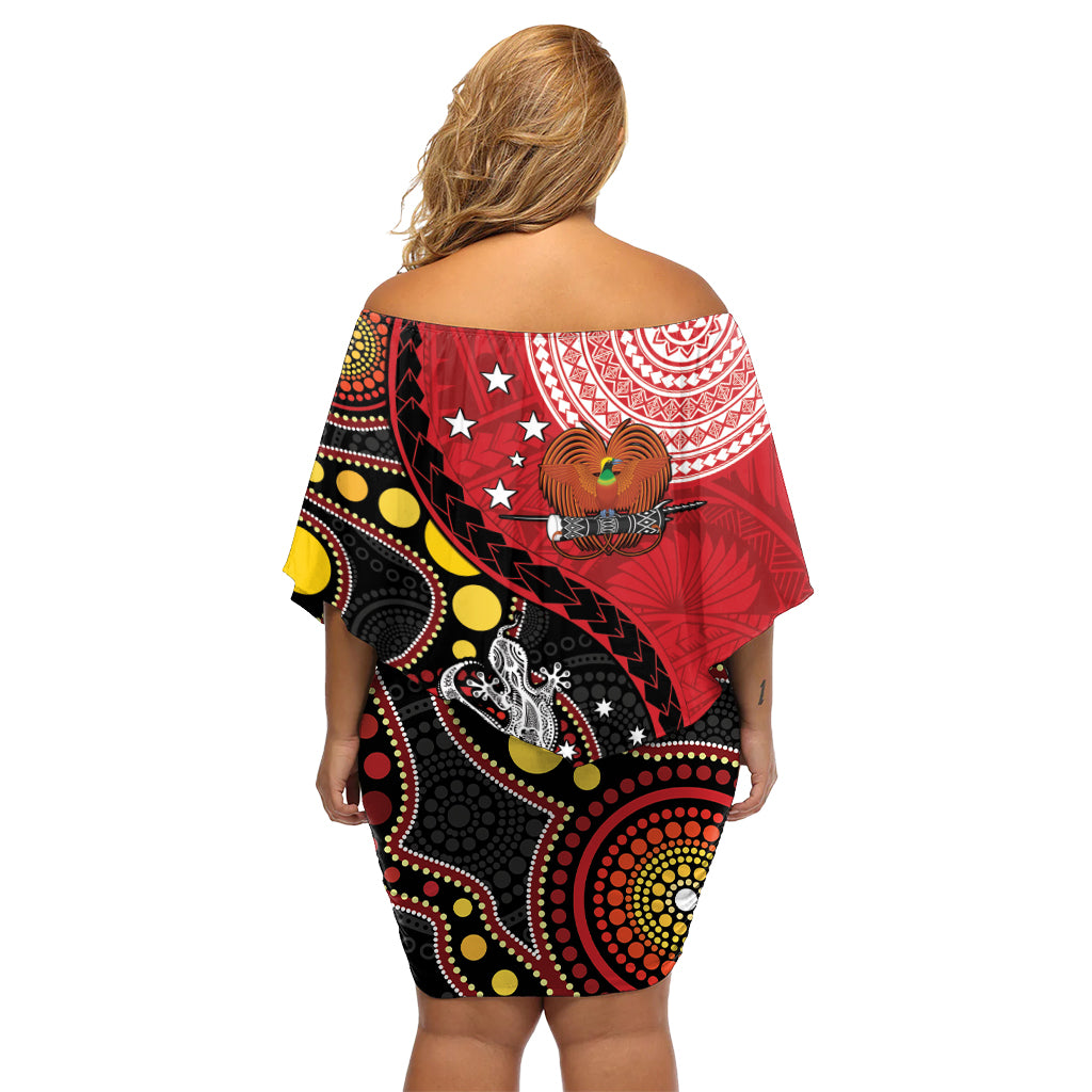 Papua New Guinea And Australia Aboriginal Off Shoulder Short Dress Bird Of Paradise And Kangaroo Together LT05 - Polynesian Pride