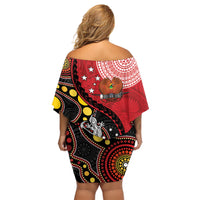 Papua New Guinea And Australia Aboriginal Off Shoulder Short Dress Bird Of Paradise And Kangaroo Together LT05 - Polynesian Pride
