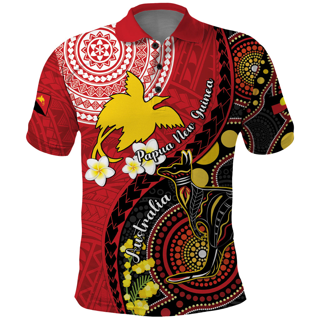 Papua New Guinea And Australia Aboriginal Polo Shirt Bird Of Paradise And Kangaroo Together LT05 Red - Polynesian Pride