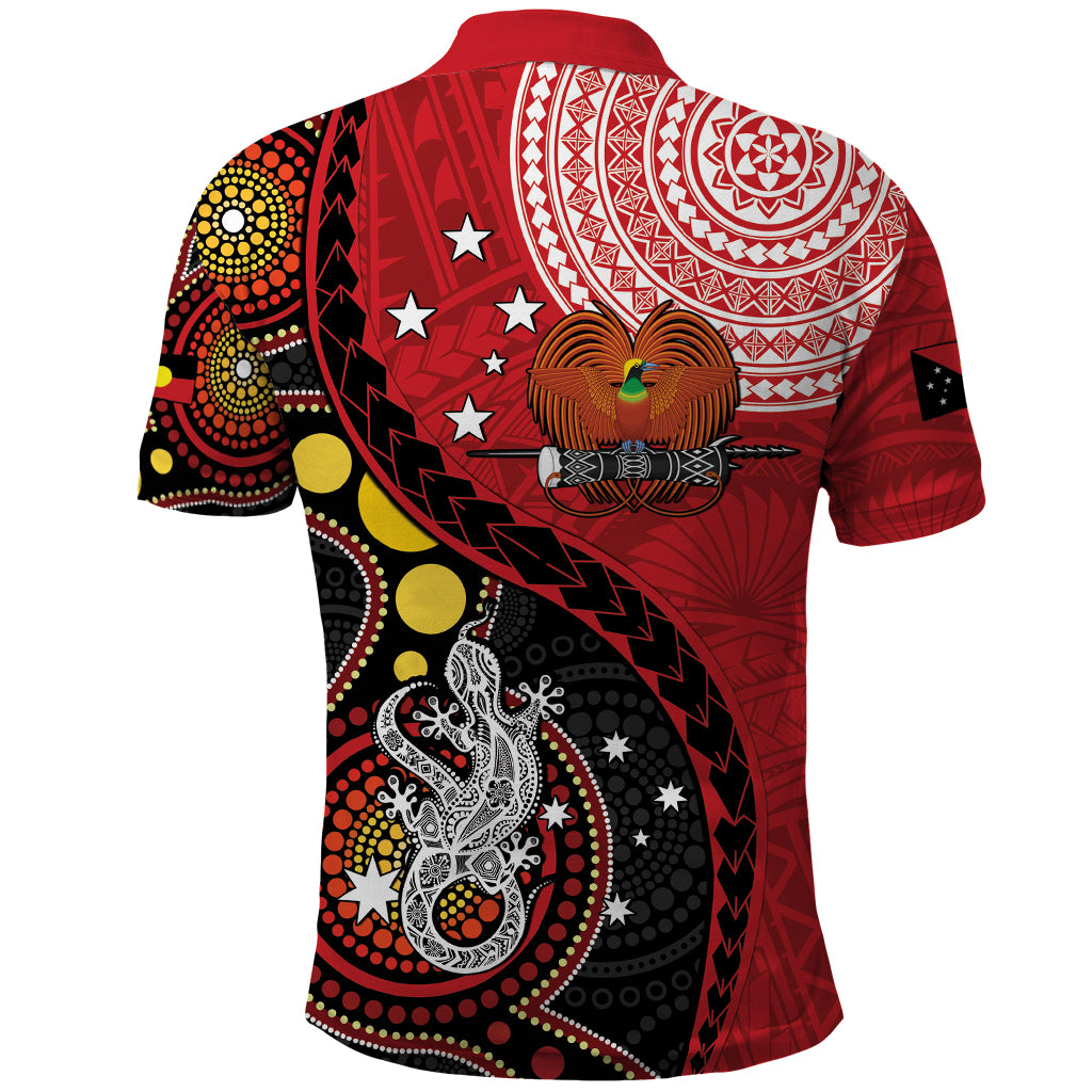 Papua New Guinea And Australia Aboriginal Polo Shirt Bird Of Paradise And Kangaroo Together LT05 - Polynesian Pride