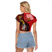 Papua New Guinea And Australia Aboriginal Raglan Cropped T Shirt Bird Of Paradise And Kangaroo Together LT05 - Polynesian Pride