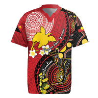 Papua New Guinea And Australia Aboriginal Rugby Jersey Bird Of Paradise And Kangaroo Together LT05 Red - Polynesian Pride