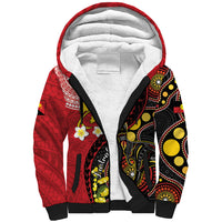 Papua New Guinea And Australia Aboriginal Sherpa Hoodie Bird Of Paradise And Kangaroo Together LT05 Unisex Red - Polynesian Pride