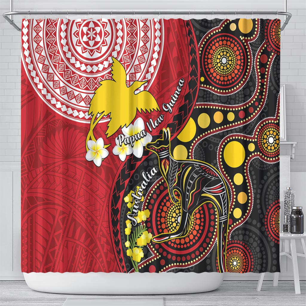 Papua New Guinea And Australia Aboriginal Shower Curtain Bird Of Paradise And Kangaroo Together LT05 - Polynesian Pride