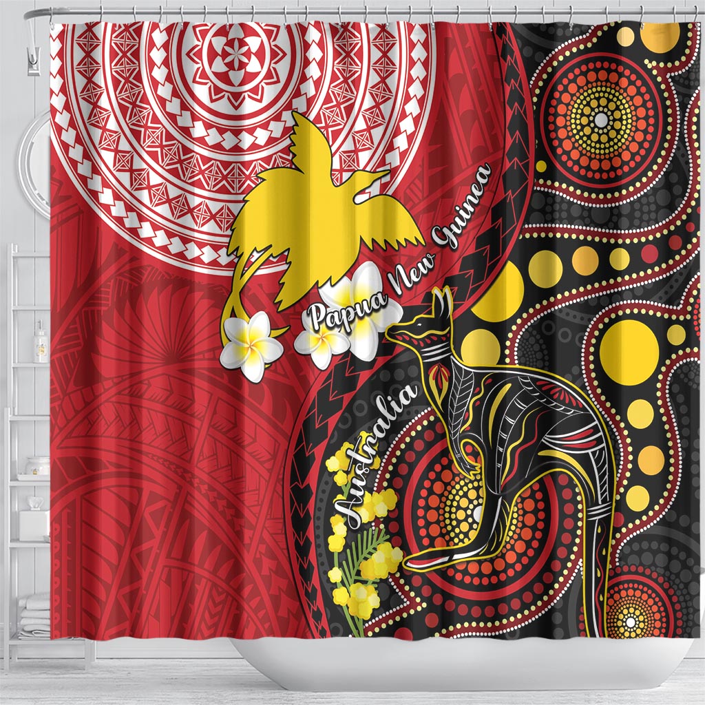 Papua New Guinea And Australia Aboriginal Shower Curtain Bird Of Paradise And Kangaroo Together LT05 - Polynesian Pride