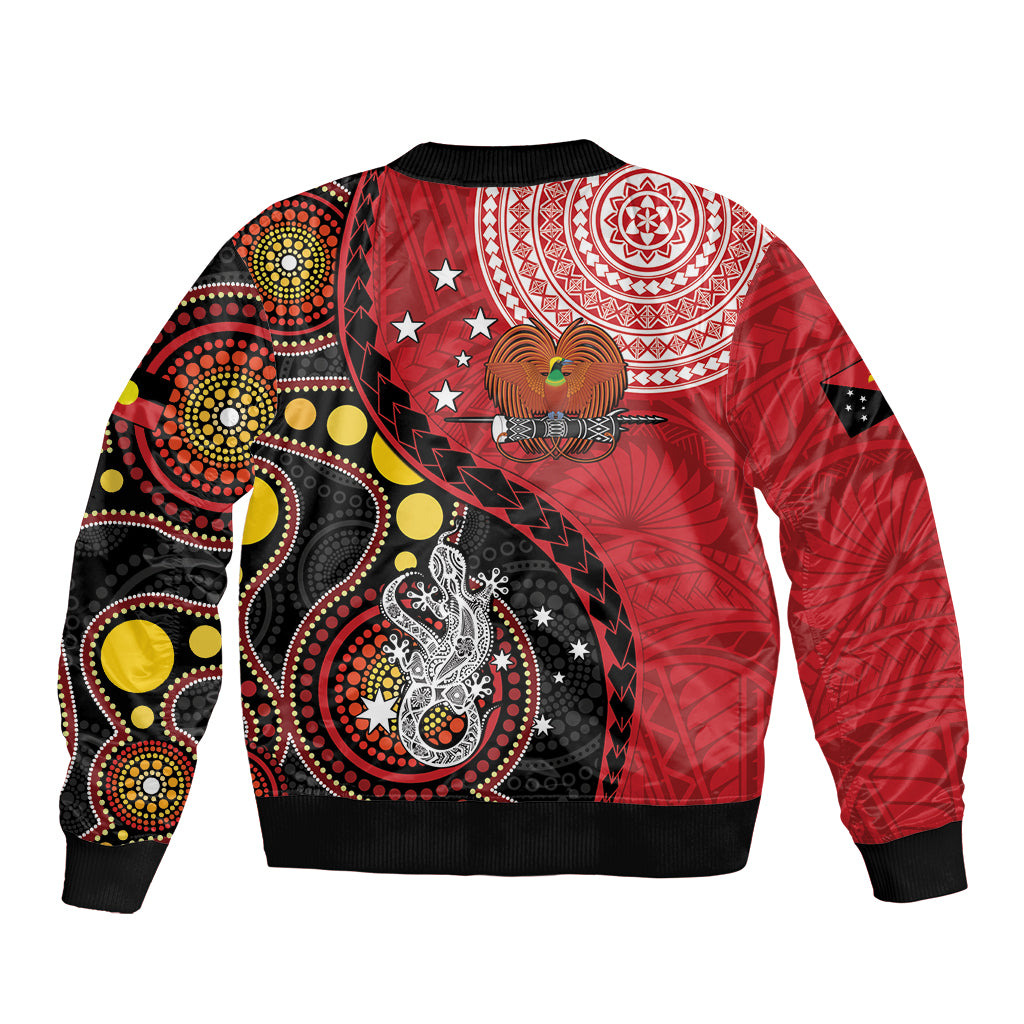 Papua New Guinea And Australia Aboriginal Sleeve Zip Bomber Jacket Bird Of Paradise And Kangaroo Together