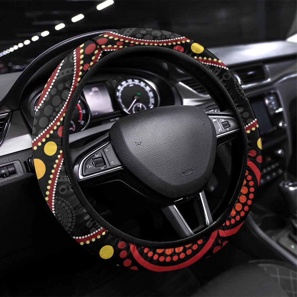 Papua New Guinea And Australia Aboriginal Steering Wheel Cover Bird Of Paradise And Kangaroo Together LT05 Universal Fit Red - Polynesian Pride