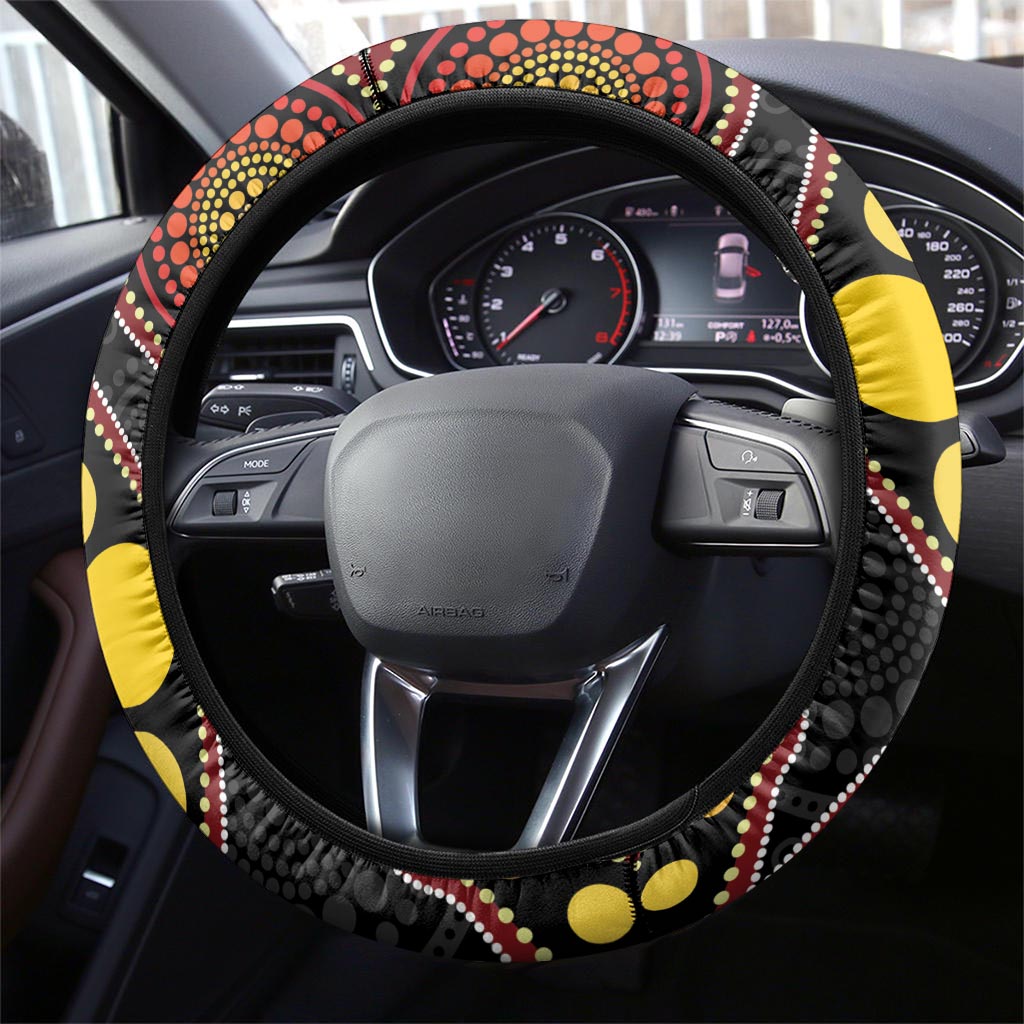 Papua New Guinea And Australia Aboriginal Steering Wheel Cover Bird Of Paradise And Kangaroo Together LT05 - Polynesian Pride