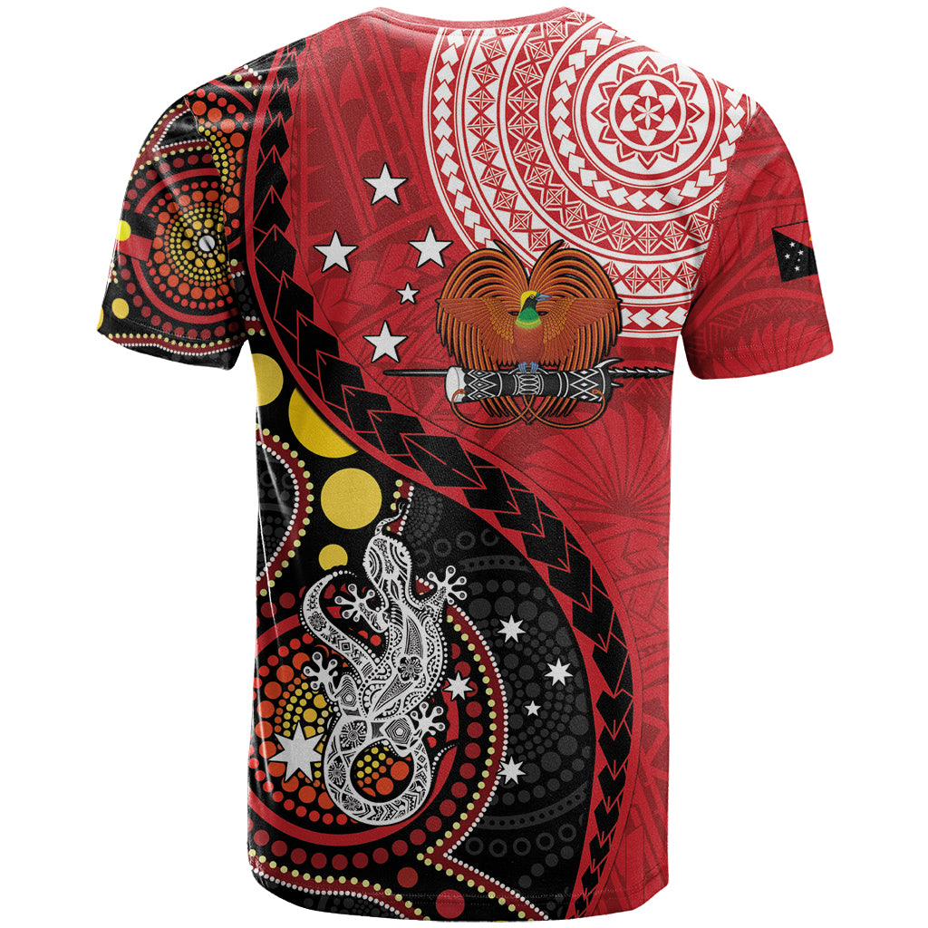 Papua New Guinea And Australia Aboriginal T Shirt Bird Of Paradise And Kangaroo Together LT05 - Polynesian Pride