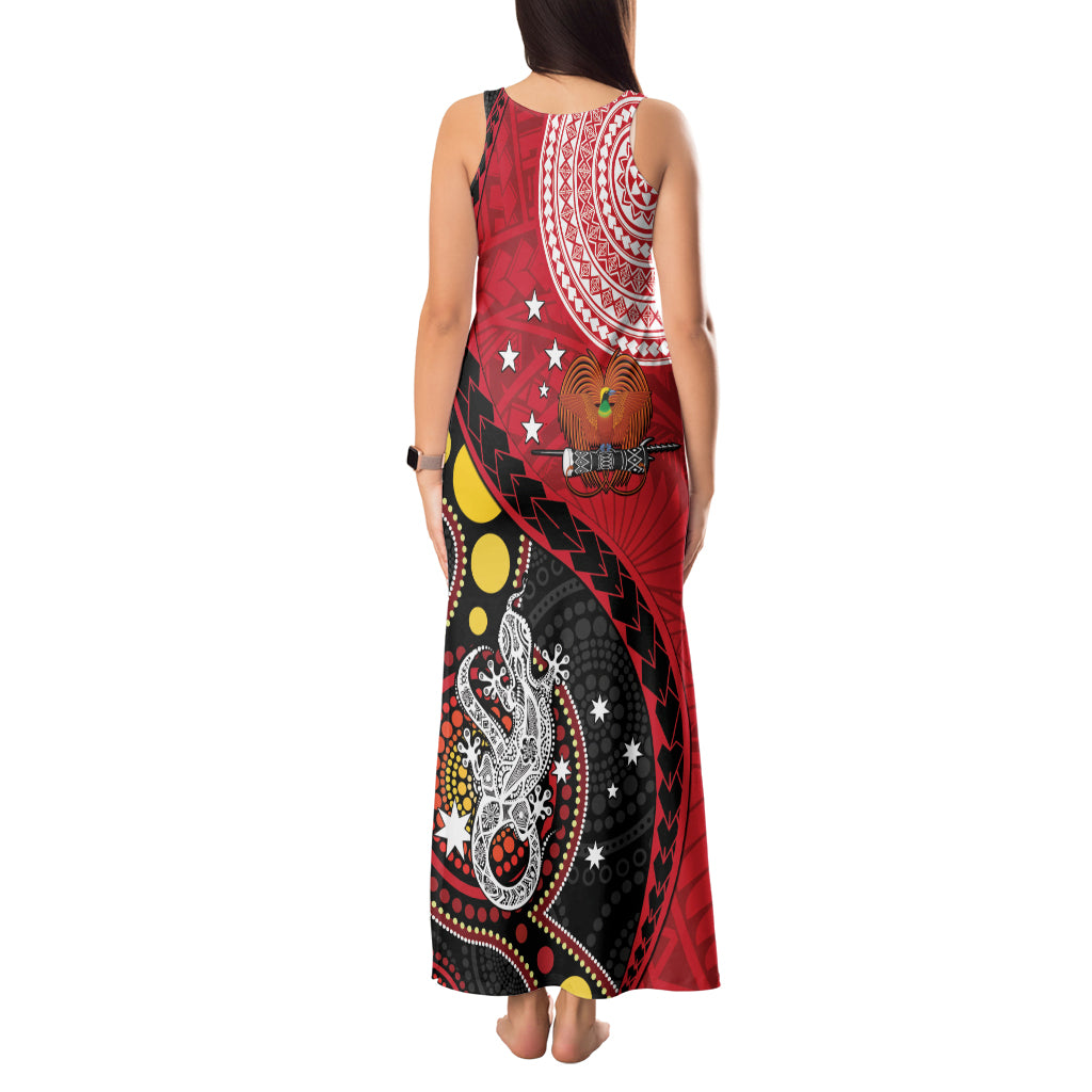 Papua New Guinea And Australia Aboriginal Tank Maxi Dress Bird Of Paradise And Kangaroo Together LT05 - Polynesian Pride