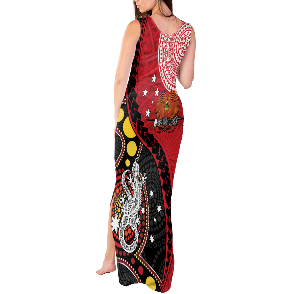 Papua New Guinea And Australia Aboriginal Tank Maxi Dress Bird Of Paradise And Kangaroo Together LT05 - Polynesian Pride