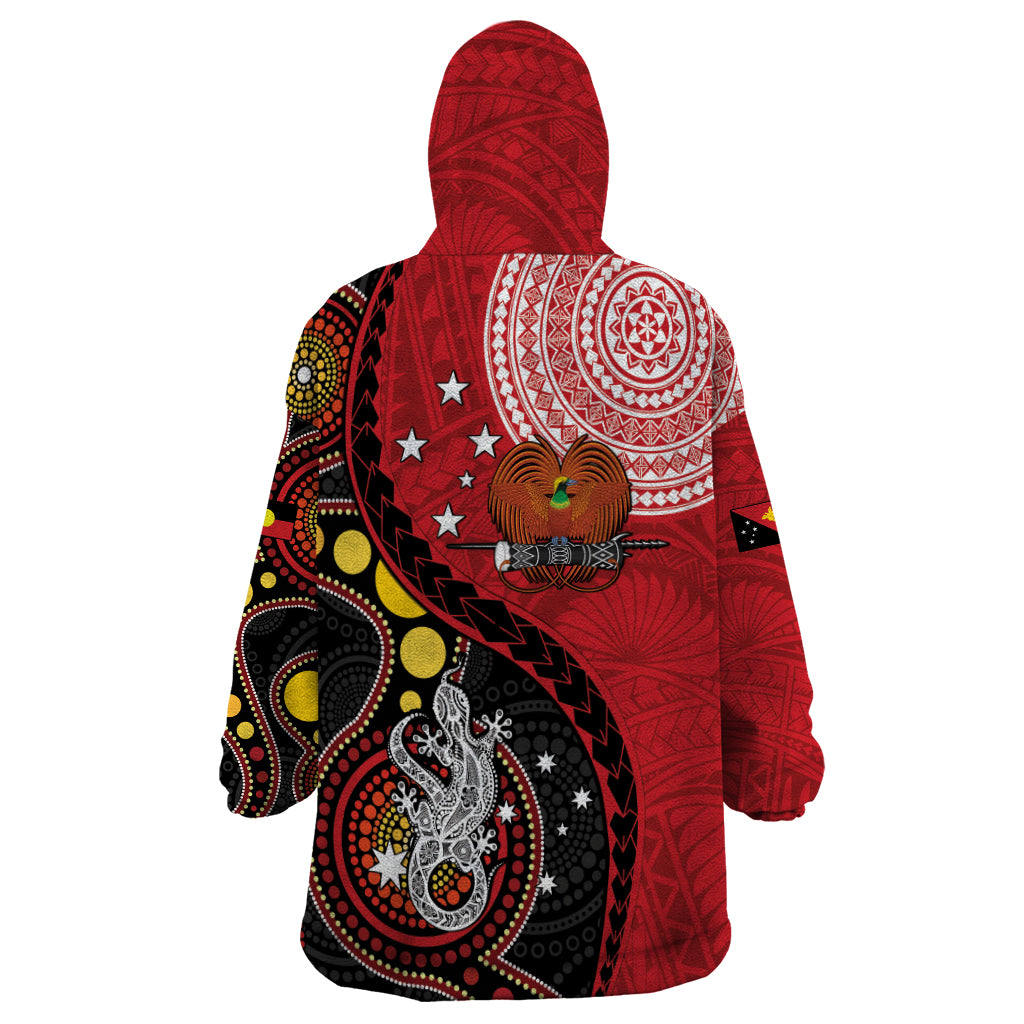 Papua New Guinea And Australia Aboriginal Wearable Blanket Hoodie Bird Of Paradise And Kangaroo Together LT05 - Polynesian Pride