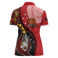 Papua New Guinea And Australia Aboriginal Women Polo Shirt Bird Of Paradise And Kangaroo Together LT05 - Polynesian Pride