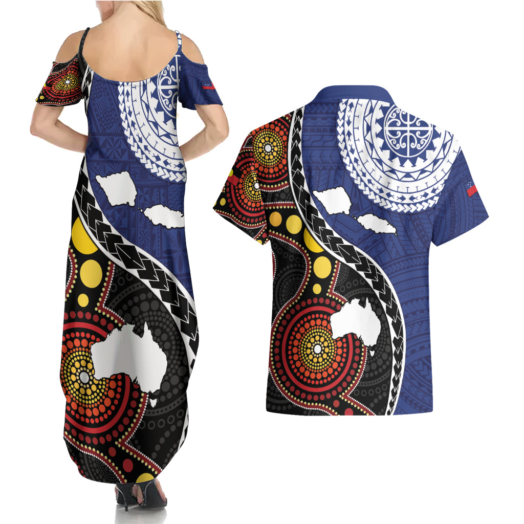 Samoa And Australia Together Couples Matching Summer Maxi Dress and Hawaiian Shirt Aboriginal Mix Polynesian