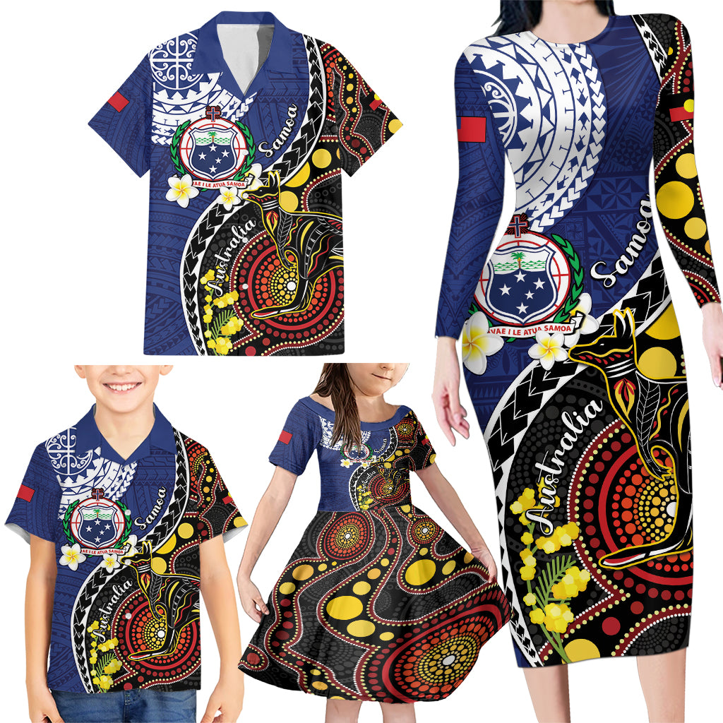 Samoa And Australia Together Family Matching Long Sleeve Bodycon Dress and Hawaiian Shirt Aboriginal Mix Polynesian LT05 - Polynesian Pride