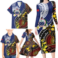 Samoa And Australia Together Family Matching Long Sleeve Bodycon Dress and Hawaiian Shirt Aboriginal Mix Polynesian LT05 - Polynesian Pride